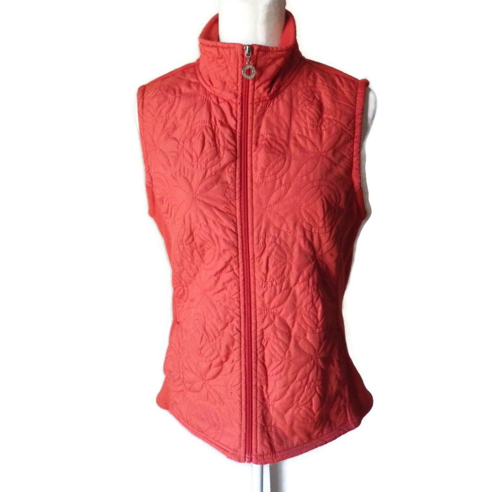 Cozy Orange Fleece Vest/ Quilted Front/ Front Zip/ MEDIUM